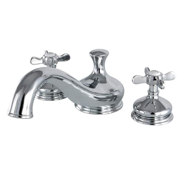 Kingston Brass Heritage Cross 2-Handle Deck Mount Roman Tub Faucet in Polished Chrome