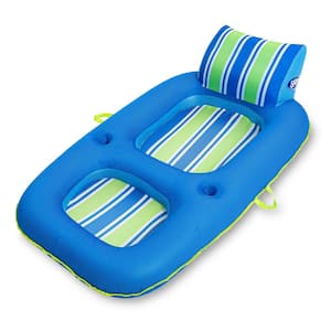 63 in. Blue Inflatable Pool Float Lounger with Headrest for Adults