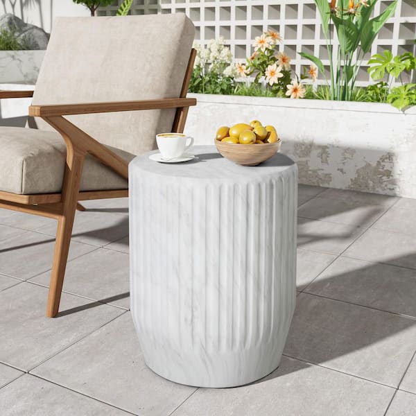 CHRISTOPHER KNIGHT HOME Orwell Outdoor Patio Cylindrical Lightweight Concrete Round Side Table, White