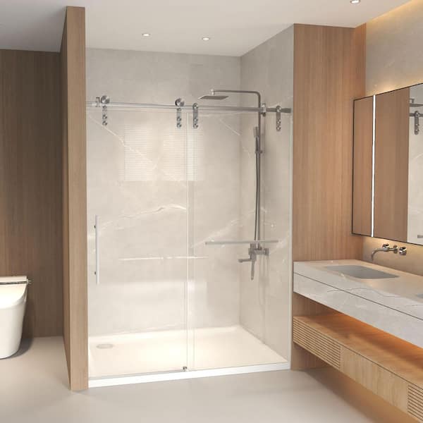 56 in.-60 in. W x 66 in. H Shower Door in Brushed Nickel with 5/16"(8mm) Clear Tempered Glass