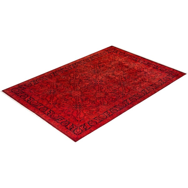 Overdyed Red 6 ft. x 9 ft. Solid Wool Indoor Area Rug