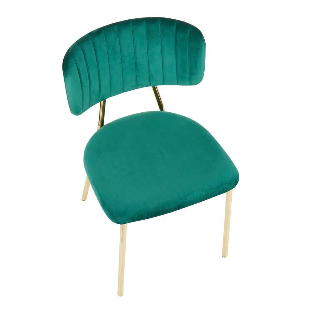 Green Velvet and Gold Metal High Back Side Chairs - Set of 2