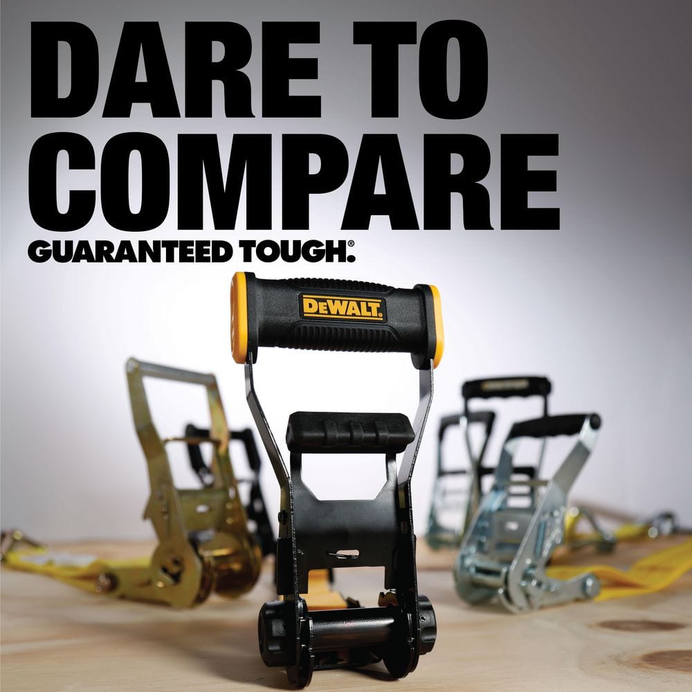 Heavy-Duty Black and Yellow 27 ft Ratchet Tie-Down Strap with J-Hooks