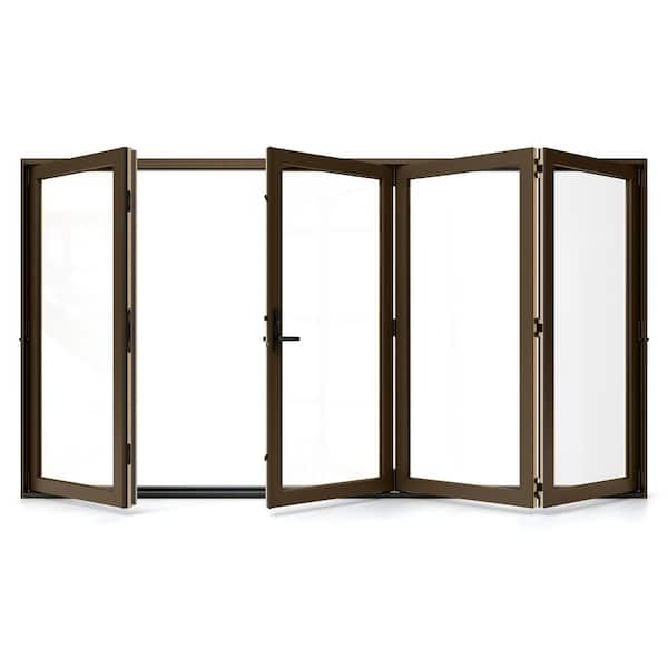 JELD-WEN W5500 124 in. x 80 in. Dark Chocolate Left Hand/Outswing Aluminum Clad Wood 4-Panel Prehung Folding Patio Door