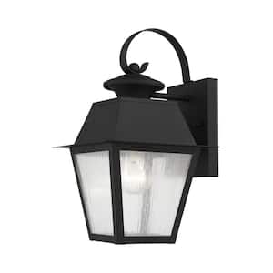 Willowdale 12.5 in. 1-Light Black Outdoor Hardwired Wall Lantern Sconce with No Bulbs Included