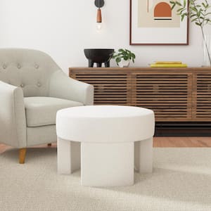 Sophia Cream Boucle Fabric Round Ottoman