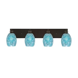 Albany 32.25 in. 4 Light Espresso Vanity Light with Turquoise Fusion Glass Shades