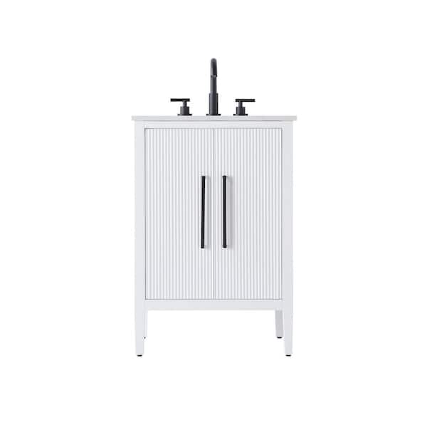 24 in. Single Sink White Bath Vanity with White Engineered Marble Top