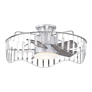 27 in. Indoor Brushed Nickel Low Profile Flush Mount Ceiling Fan with 3000K Soft White Integrated LED with Remote