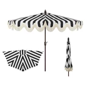 Beverly 9 ft. Scalloped Fringe Half Market Patio Umbrella with Crank, Push Button Tilt and UV Protection in Black/White