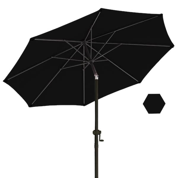 wikiwiki 9 ft. Market Patio Umbrella with Push Button Tilt and Crank in Black