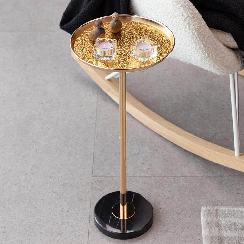 Adjustable Side Table, Gold Small Tea Martini Table, Natural Marble Pedesta