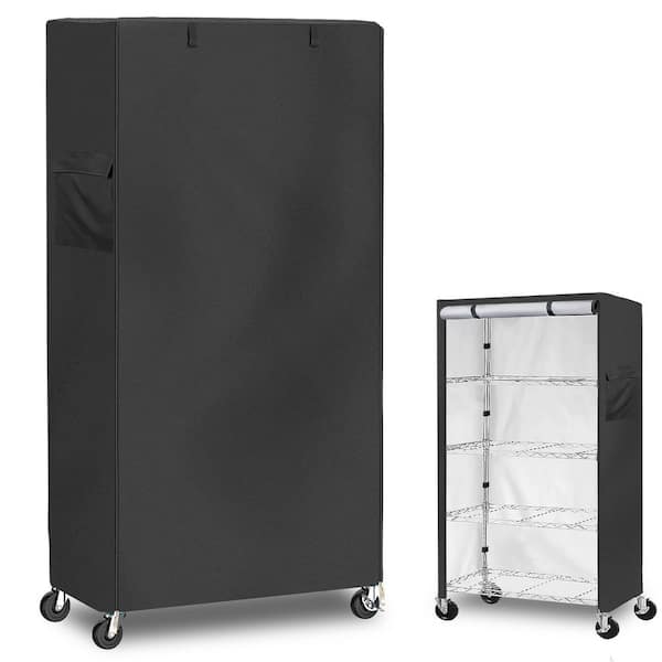 Angel Sar 48 in. x 18 in. x 72 in. Heavy Duty Waterproof Shelf with Wheels and Cover, Black