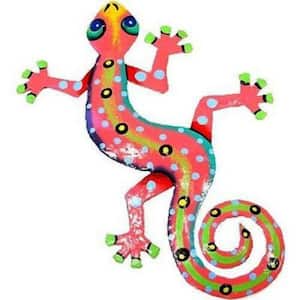 Indoor/Outdoor 13 in. Polka Dots Colorful Gecko Haitian Steel Drum Wall Art