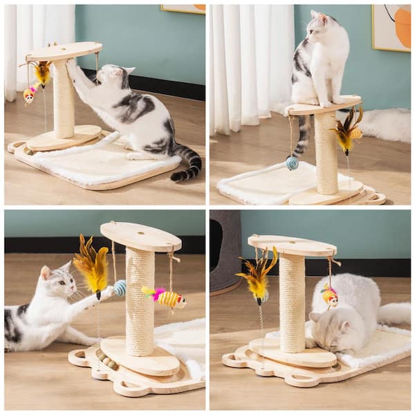 Pet Cat Bell Ball Puzzle Toy Box Cat Scratch Board Wooden Self Hi