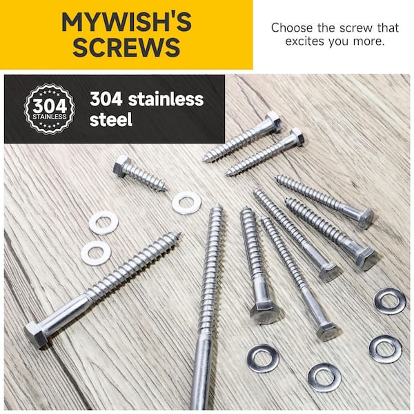MYWISH 1/4 in. x 1-1/2 in. Stainless Steel Hex Drive Hex Head Lag