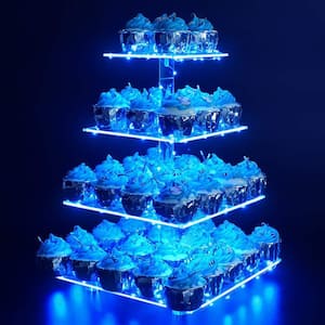 4-Tier Blue Light Cake Stand, Acrylic Tower Display with LED Light, Dessert Tree Tower for Birthday, Weddings, Parties