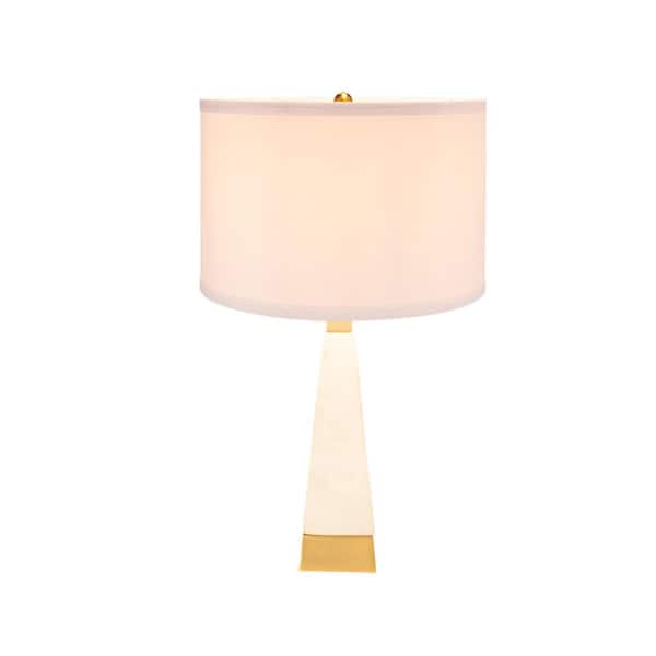 26 in. White Modern Integrated LED Thin Pyramid Table Lamp for Living Room and Bedroom with White Metal Shade