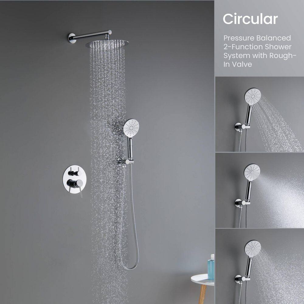 Chrome Wall Mounted Circular Shower System with Brass Rain Shower