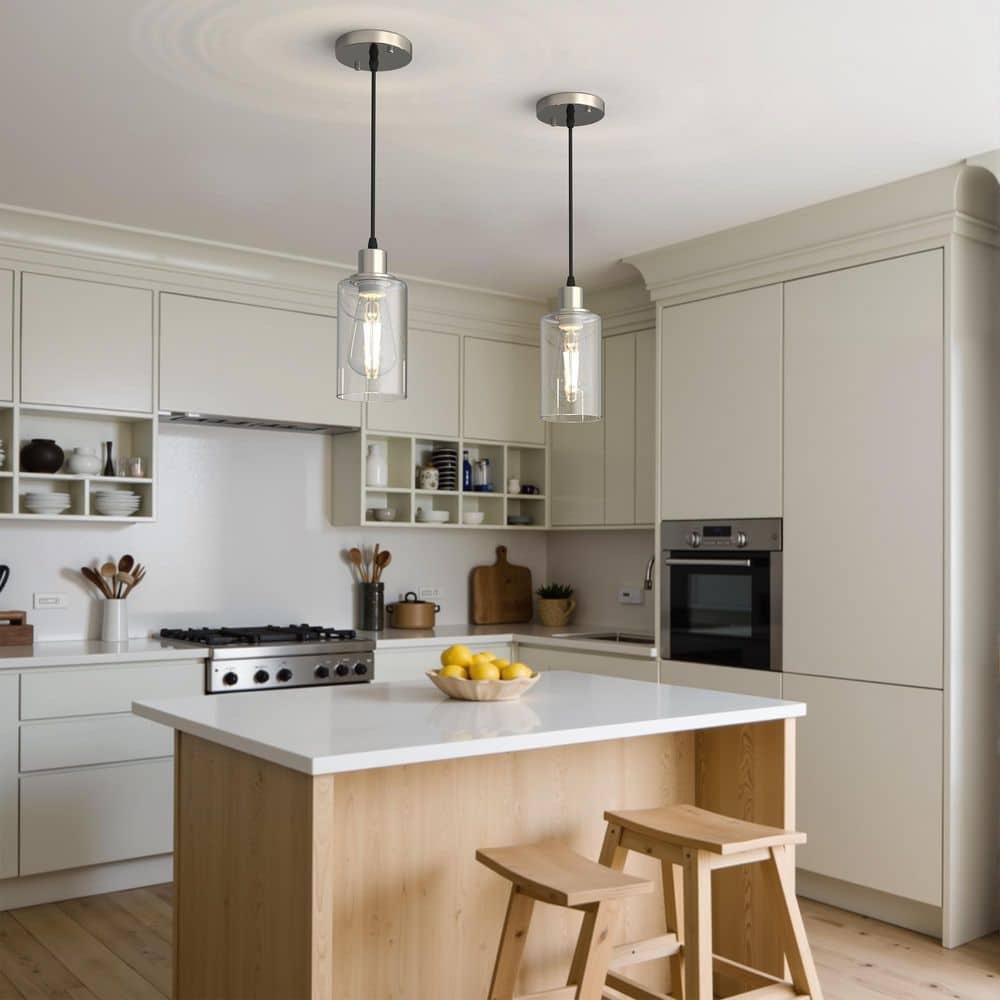 1-Light Brushed Nickel Pendant Light, Rustic Farmhouse Industrial Hanging Fixture for Kitchen Island Dining, 2-Pack price history on PriceWatchPro