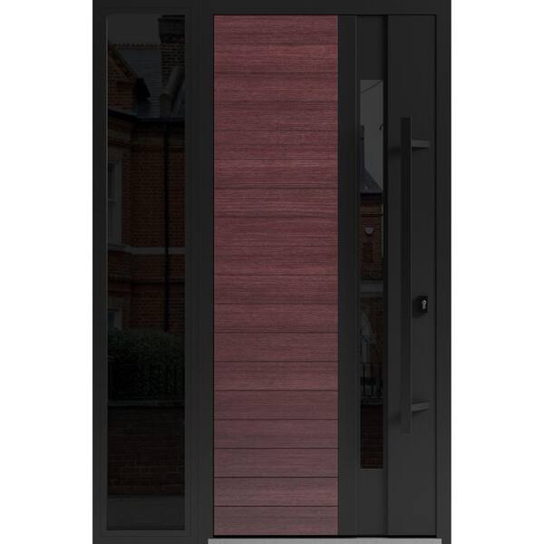 VDOMDOORS 0162 48 in. x 80 in. Left-hand/Inswing Sidelight Tinted Glass Red Oak Steel Prehung Front Door with Hardware