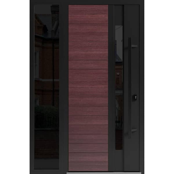 VDOMDOORS 0162 50 in. x 80 in. Left-hand/Inswing Sidelight Tinted Glass Red Oak Steel Prehung Front Door with Hardware