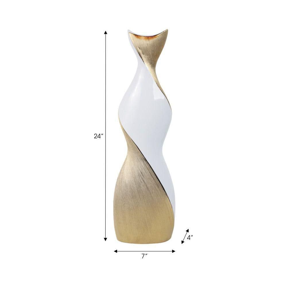 24" Twisted White and Gold Ceramic Vase