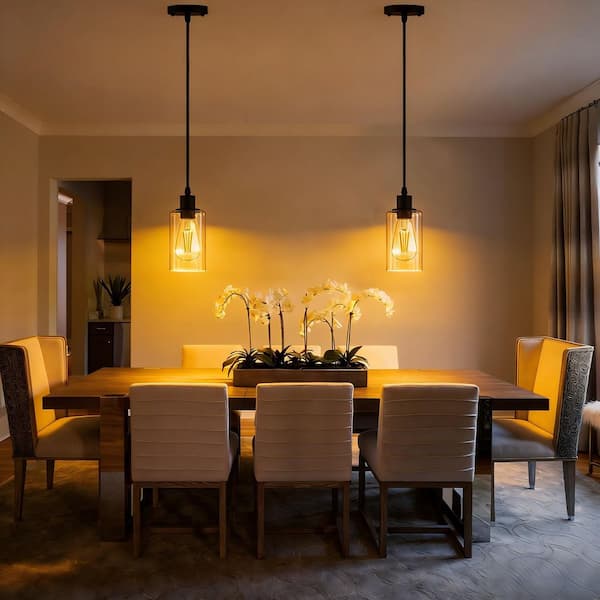 (2 Pack) 1-Light Modern Matte Black Pendant Lights w/ Clear Glass Shade Industrial Hanging Light for Kitchen Dining Room