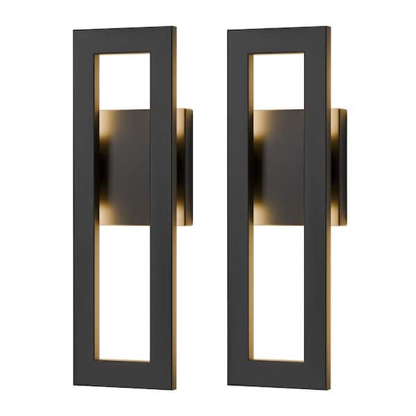 LamQee 14.4 in. Matte Black LED Outdoor Hardwired Wall Lantern Sconce (2-Pack)