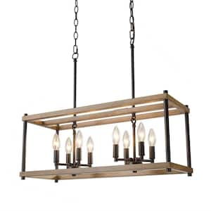 8-Light Chandelier with Pine Texture and Matte Black Finish, Perfect for Kitchen, Bedroom and Living Room