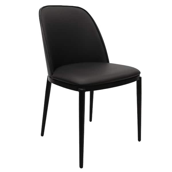 Leisuremod Tule Modern Dining Side Chair with PU Leather Seat and Steel Frame for Kitchen and Dining Room, Black/Black
