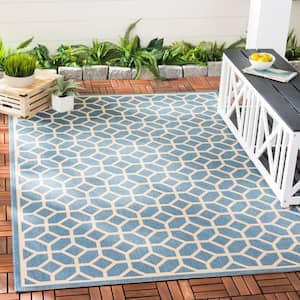 Beach House Blue/Creme Doormat 2 ft. x 4 ft. Latticework Geometric Indoor/Outdoor Area Rug