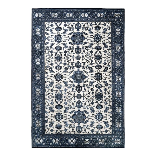 Ramage Blue/Off White Washable Rug 6 ft. x 9 ft. Area Rug