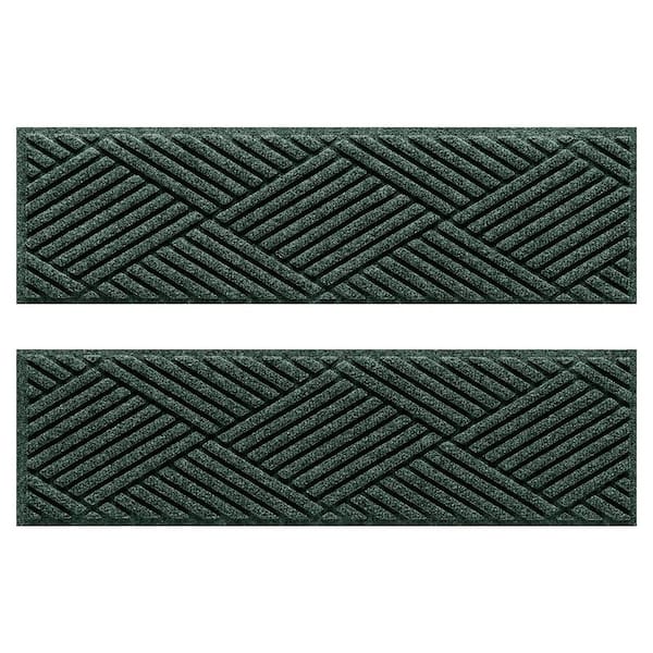 Waterhog Diamonds 8.5 in. x 30 in. PET Polyester Indoor Outdoor Stair Tread Cover (Set of 4) Evergreen