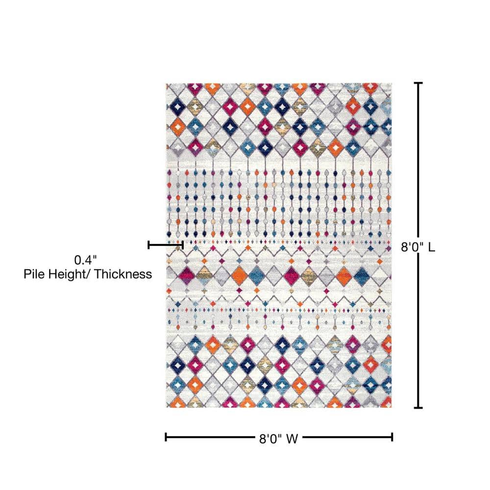 52'' Square Synthetic Moroccan Trellis Non-Slip Area Rug - Multi