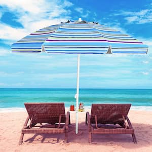 7.2 ft. Metal Market Tilt Patio Bench Umbrella in Blue with Sand Anchor Cup Holder and Carry Bag