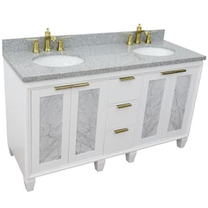 61 in. W x 22 in. D Double Bath Vanity in White with Granite Vanity Top in Gray with White Oval Basins