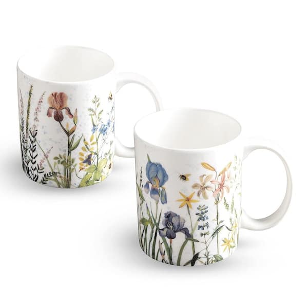 15 oz. 2-Piece Durable High-Quality Ceramic Beautifully Rendered in Watercolor Coffee Mug with Easy Grip Handle