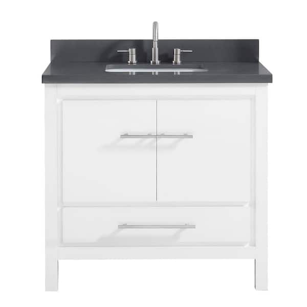 Azzuri Riley 37 in. W x 22 in. D x 34.8 in. H Bath Vanity in White with Quartz Vanity Top in Gray with Basin