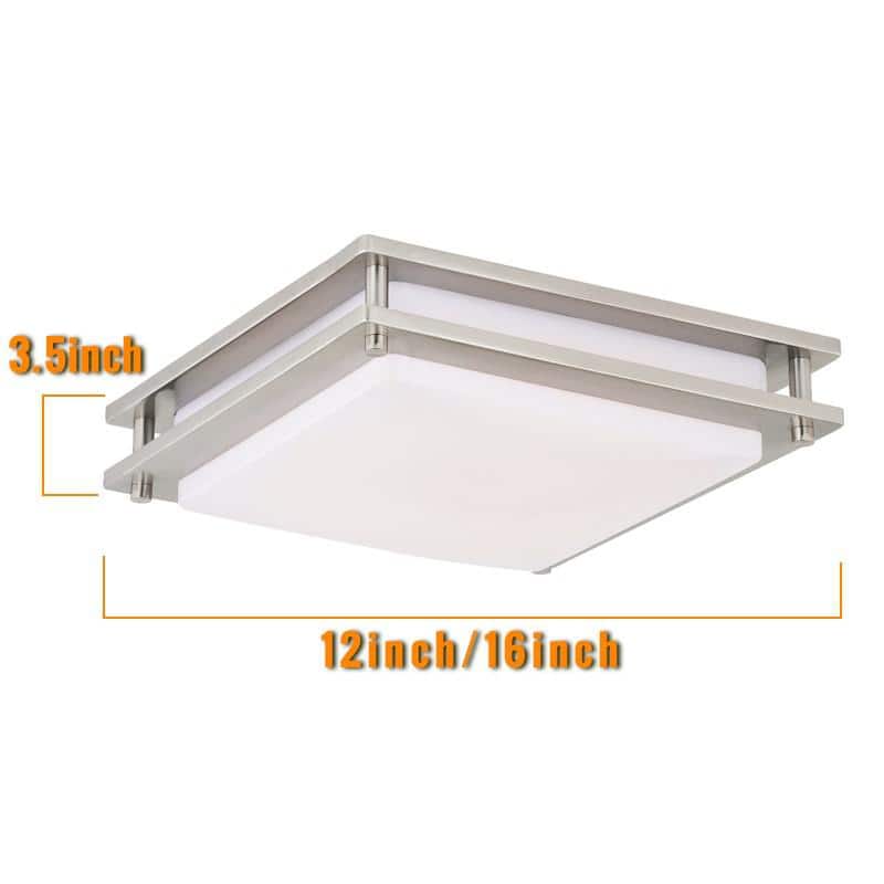 Sleek 12" Brushed Nickel LED Square Flush Mount with White Acrylic Shade