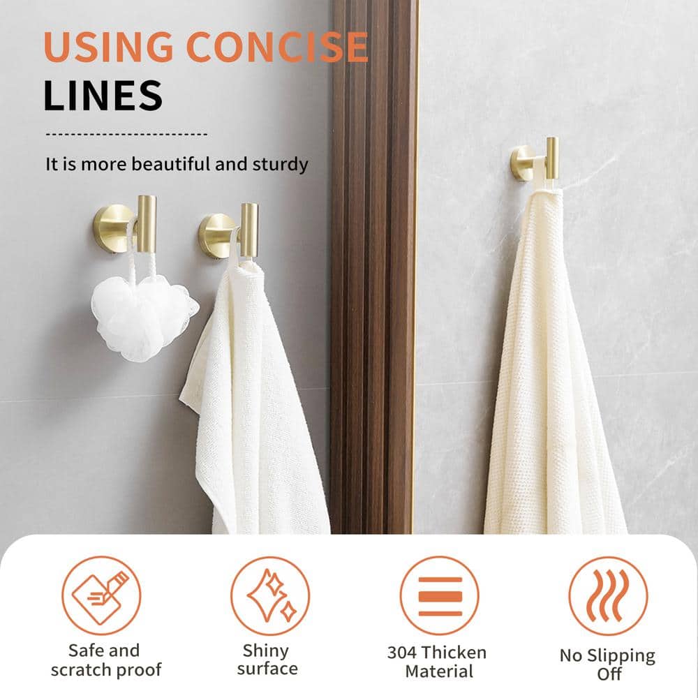 Brushed Gold Stainless Steel Wall Mounted J-Hook Set