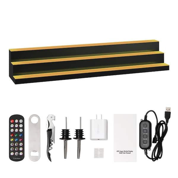 SVOPES LED Lighted Liquor Bottle Display, 10 in. H x 12 in. W 45-Bottle Multi-Colored Acrylic Bar Shelf with RF Remote