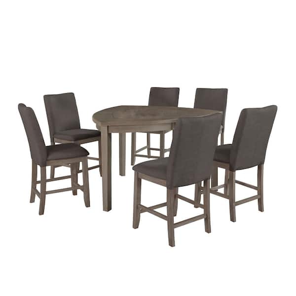 Best Quality Furniture Esmeralda 7-Piece Counter Height Dining Set with Gray Linen Fabric Chairs