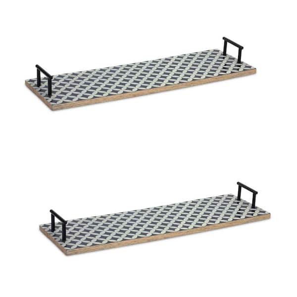 HomeRoots Blue Rectangle Wood 24 in. Decorative Serving Tray Set of 2