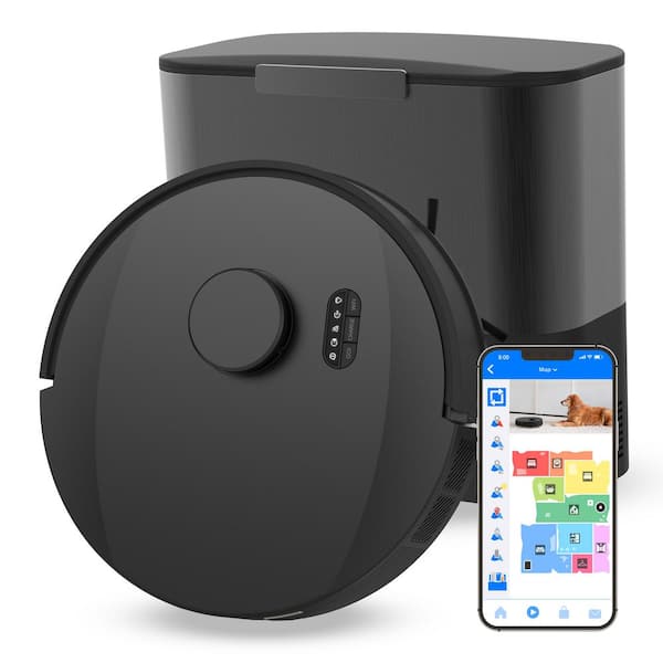 UltraVision Pet 13000 Pa 12.5 in Robotic Vacuum and Mop, withSmart Navigation, 180-Day Bag, Brushed Steel Dock, in Black