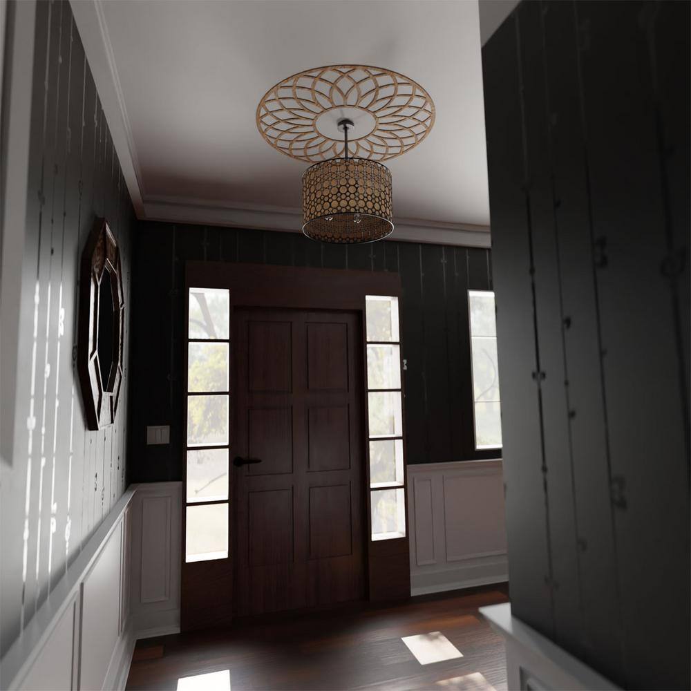 18" Round Unfinished Oak Ceiling Medallion with Pierced Design