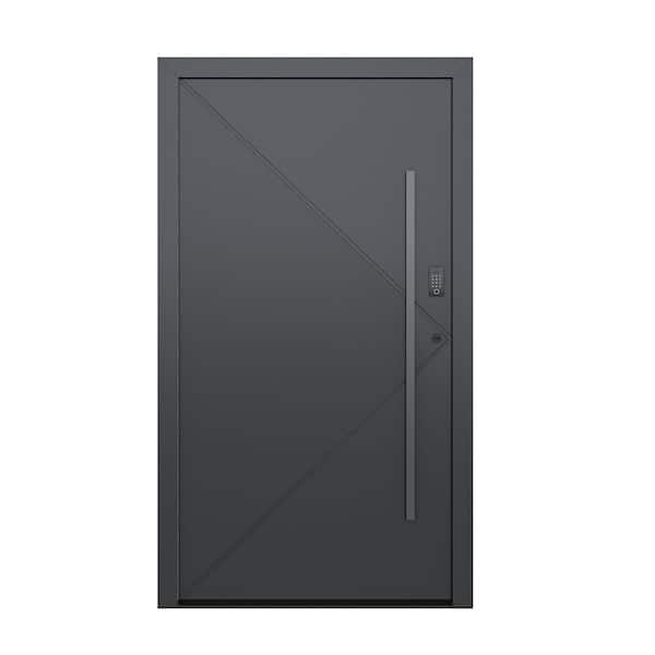 Teza 85 Series 54 in. x 80 in. Left Hand Matte Black Aluminum Prehung Front Door with Hardware