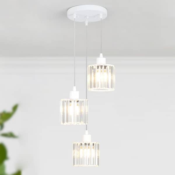3-Light Shine White Modern Classic Style Crystal Pendant Light for Kitchen Island with No Bulbs Included