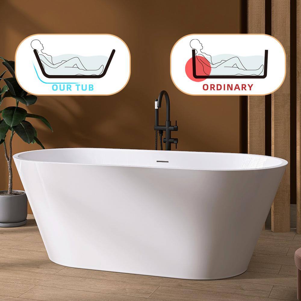 55" Glossy White Acrylic Freestanding Soaking Bathtub