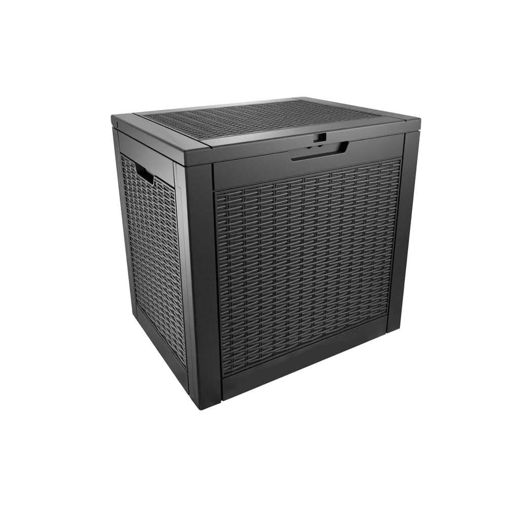 30 Gal. Black Wicker Resin Storage Deck Box for Outdoor Indoor